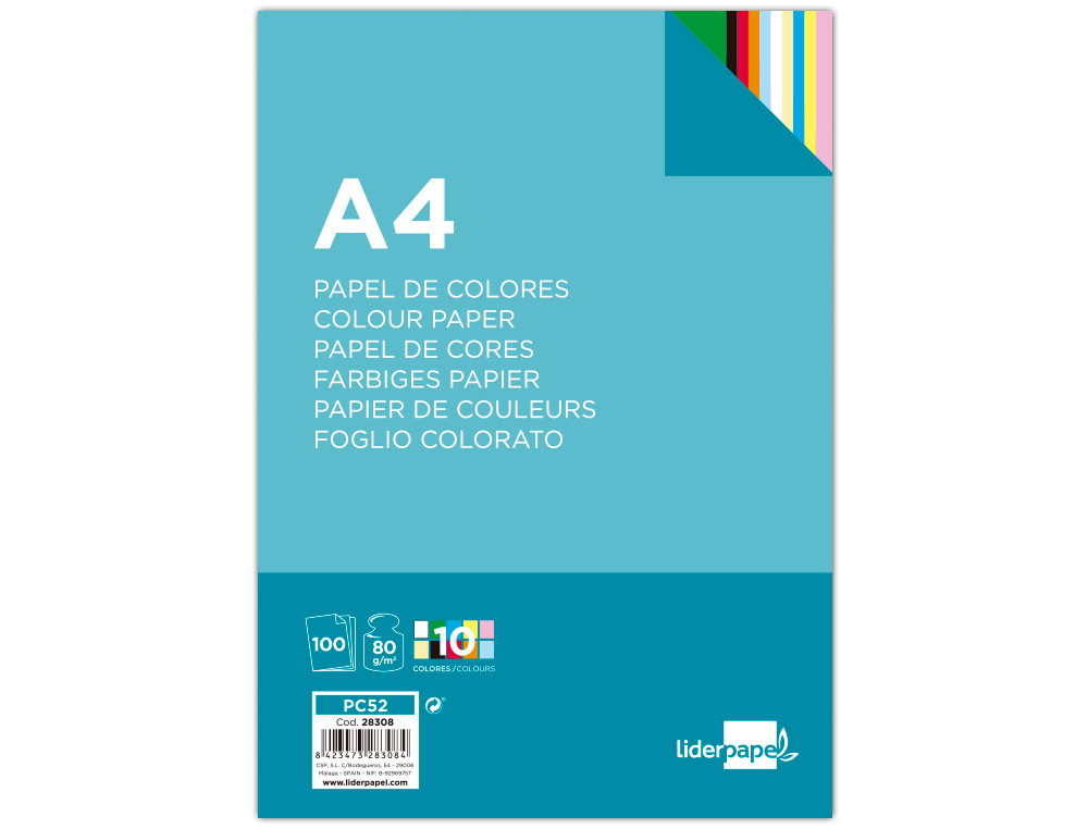 Papel De Cor Liderpapel - Din A4 Pack 100 folhas - 10 cores x 10 folhas ( Imagem 3 de 14 ) - Preview