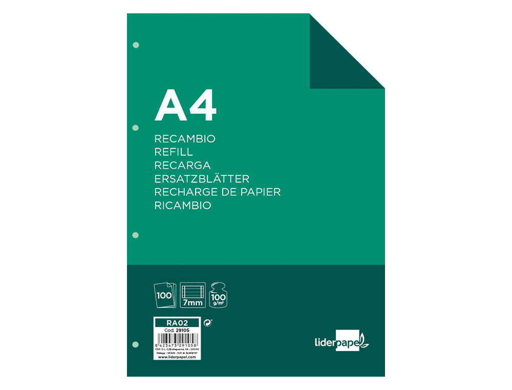 Recarga papel pautado Liderpapel. Din. A4, 100 folhas ( Imagem 4 de 21 ) - Preview