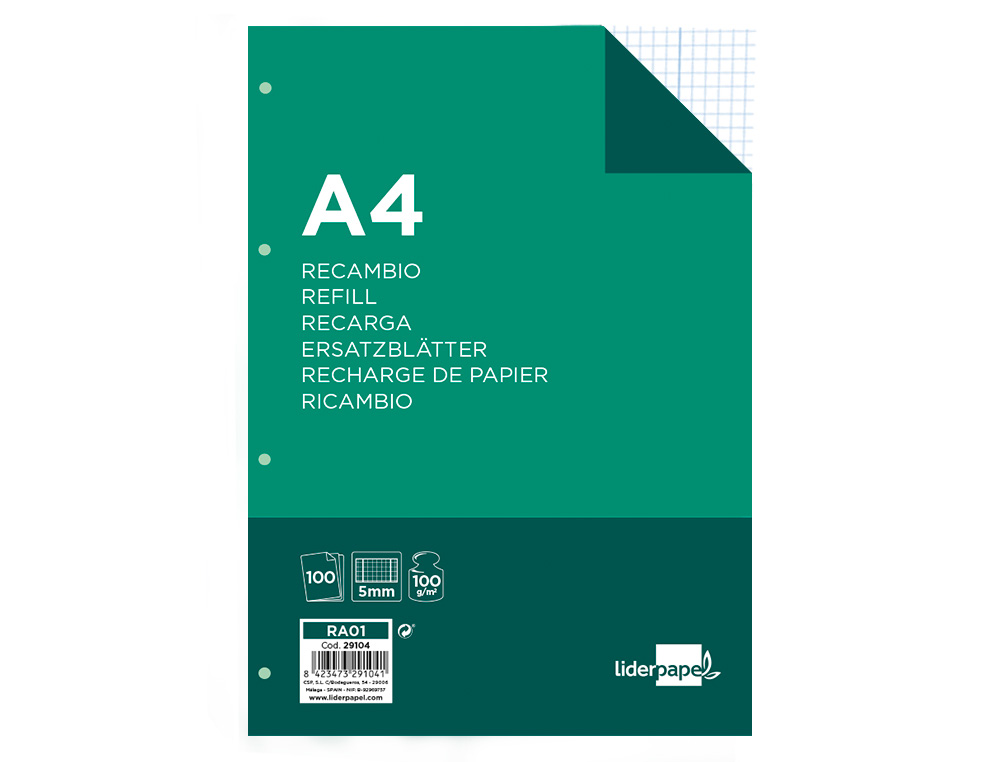Recarga papel quadriculado Liderpapel. Din. A4, 100 folhas ( Imagem 5 de 27 ) - Preview