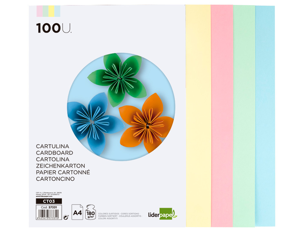 Cartolina Liderpapel 180 gr 100 Folhas Din A4 Cores Sortidas ( Imagem 3 de 19 ) - Preview