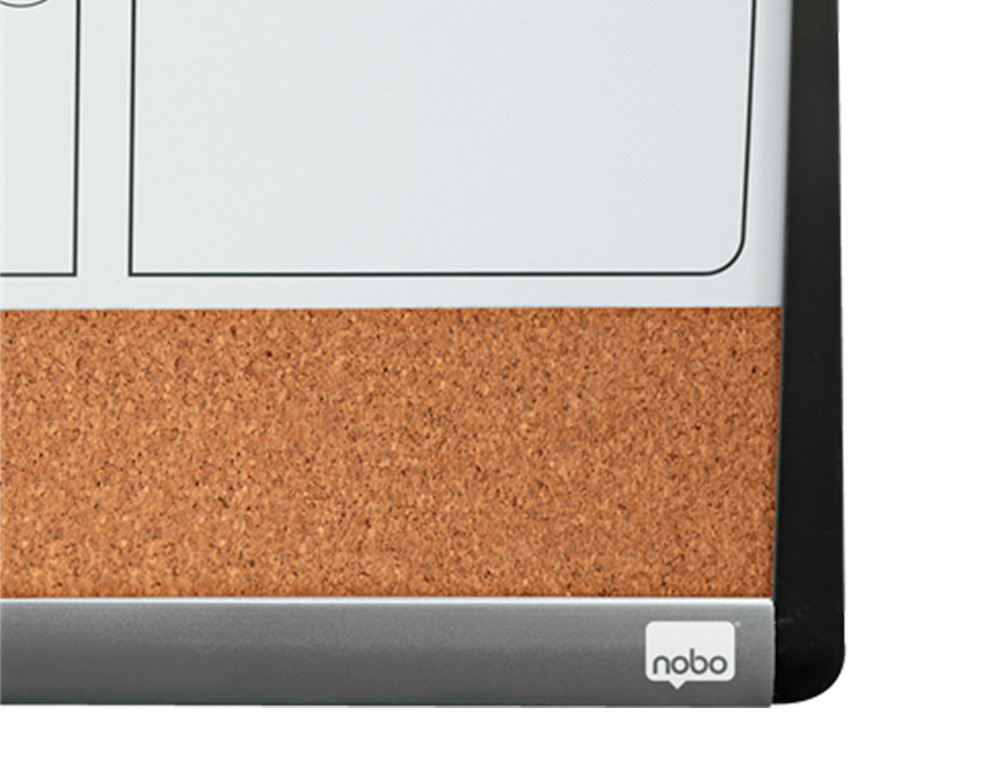 Planificador mensal nobo magnetico + tabuleiro de cortica horizontal com moldura arqueada prata e preto 585x430 mm ( Imagem 3 de 7 ) - Preview
