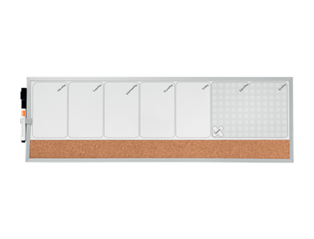 Planificador semanal nobo magnetico + tabuleiro de cortica horizontal com moldura de aluminio 585x190 mm ( Imagem 2 de 7 ) - Preview