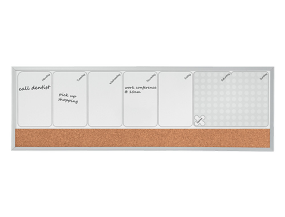 Planificador semanal nobo magnetico + tabuleiro de cortica horizontal com moldura de aluminio 585x190 mm ( Imagem 5 de 7 ) - Preview