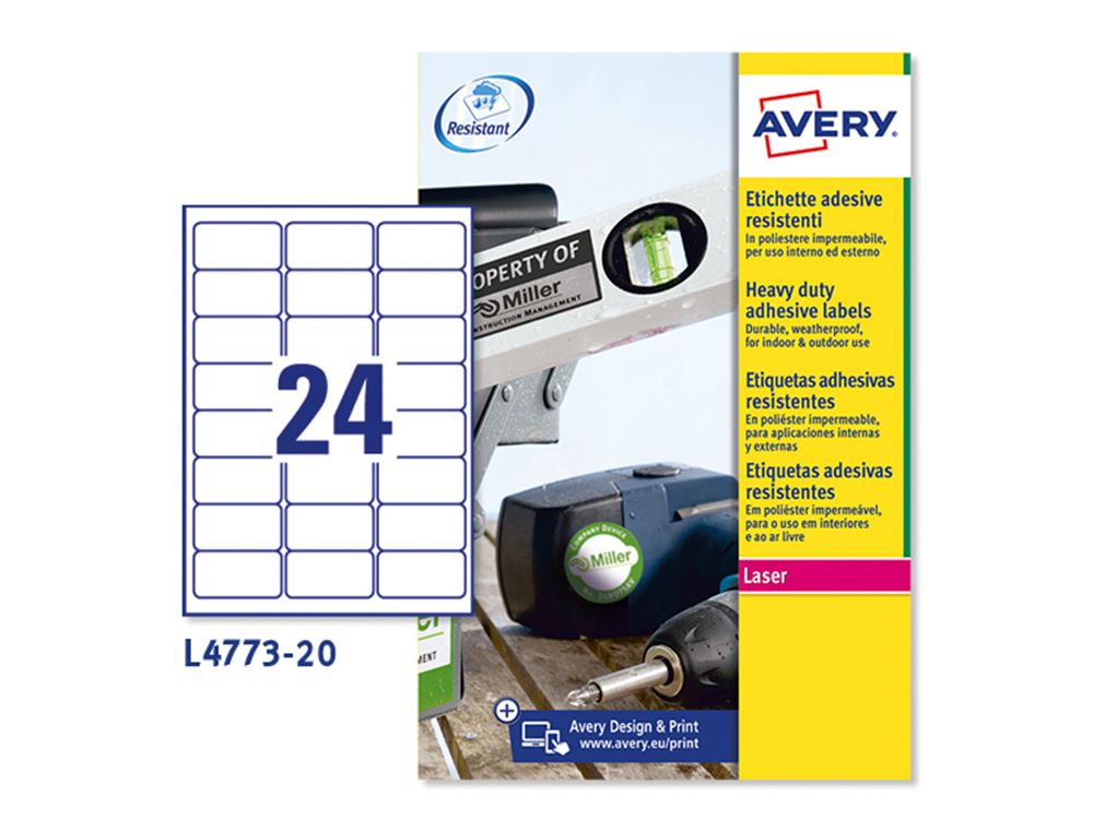 Etiqueta adesiva avery poliester branco 63,5x33,9 mm para impressora laser pack de 480 unidades ( Imagem 2 de 7 ) - Preview