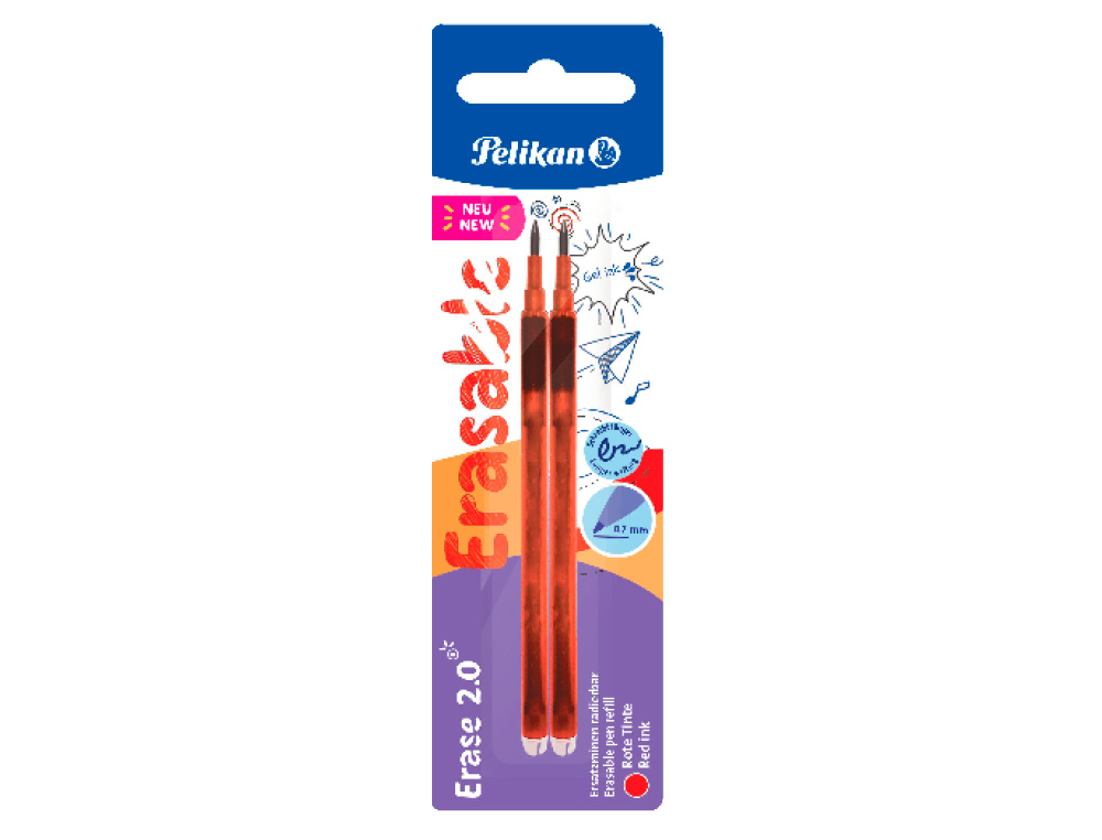 Recarga roller pelikan erase 2.0 cor vermelho blister de 2 unidades ( Imagem 2 de 5 ) - Preview
