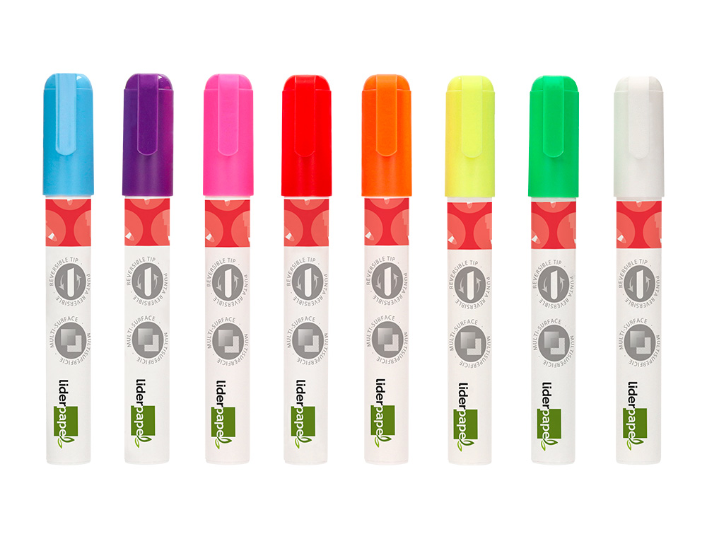 Rotulador liderpapel tiza liquida para cristal punta biselada/redonda trazo 6 mm pack de 8 unidades colores ( Imagem 2 de 9 ) - Preview