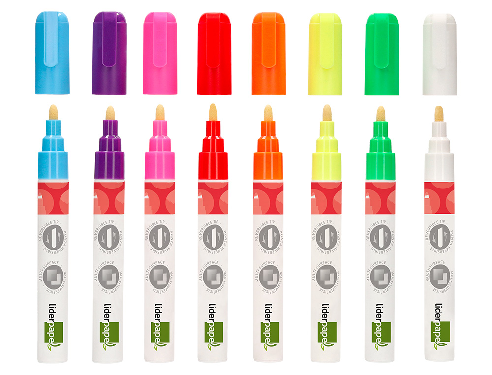 Rotulador liderpapel tiza liquida para cristal punta biselada/redonda trazo 6 mm pack de 8 unidades colores ( Imagem 3 de 9 ) - Preview