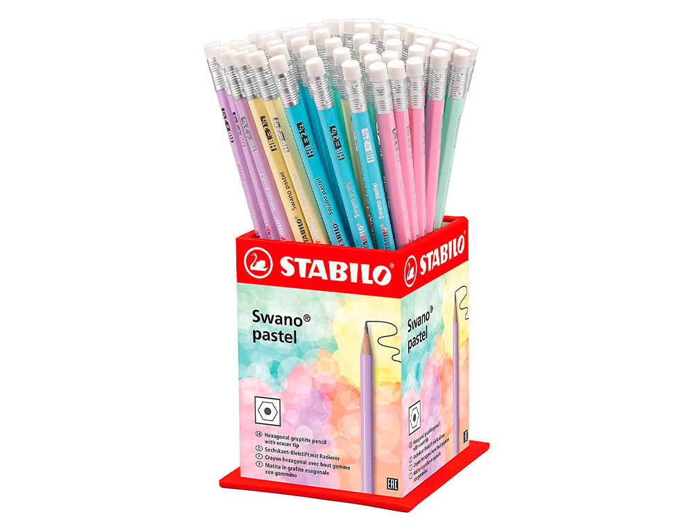 Lapis de grafite com borracha stabilo swano mina 2,2 mm dureza hb expositor de 72 unidades cores pastel sortidas ( Imagem 2 de 6 ) - Preview