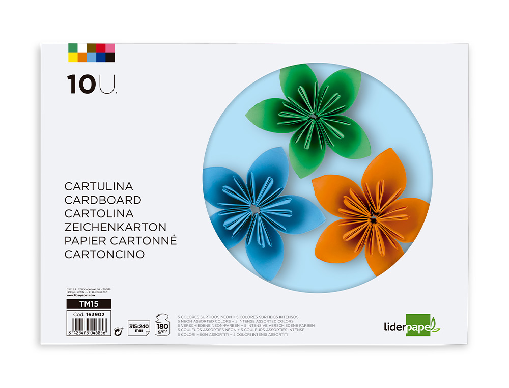 Bloco trabalhos manuais liderpapel cartolina 240x315mm 10 folhas 5 cores neon + 5 cores intensas ( Imagem 5 de 15 ) - Preview