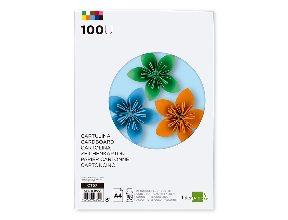 Cartolina liderpapel a4 180g/m2 25 cores sortidas pack de 100 folhas ( Imagem 2 de 15 ) - Preview