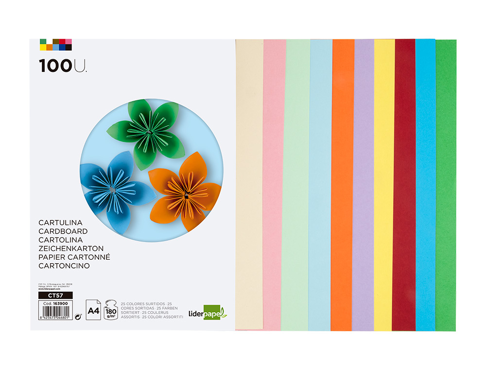 Cartolina liderpapel a4 180g/m2 25 cores sortidas pack de 100 folhas ( Imagem 4 de 15 ) - Preview