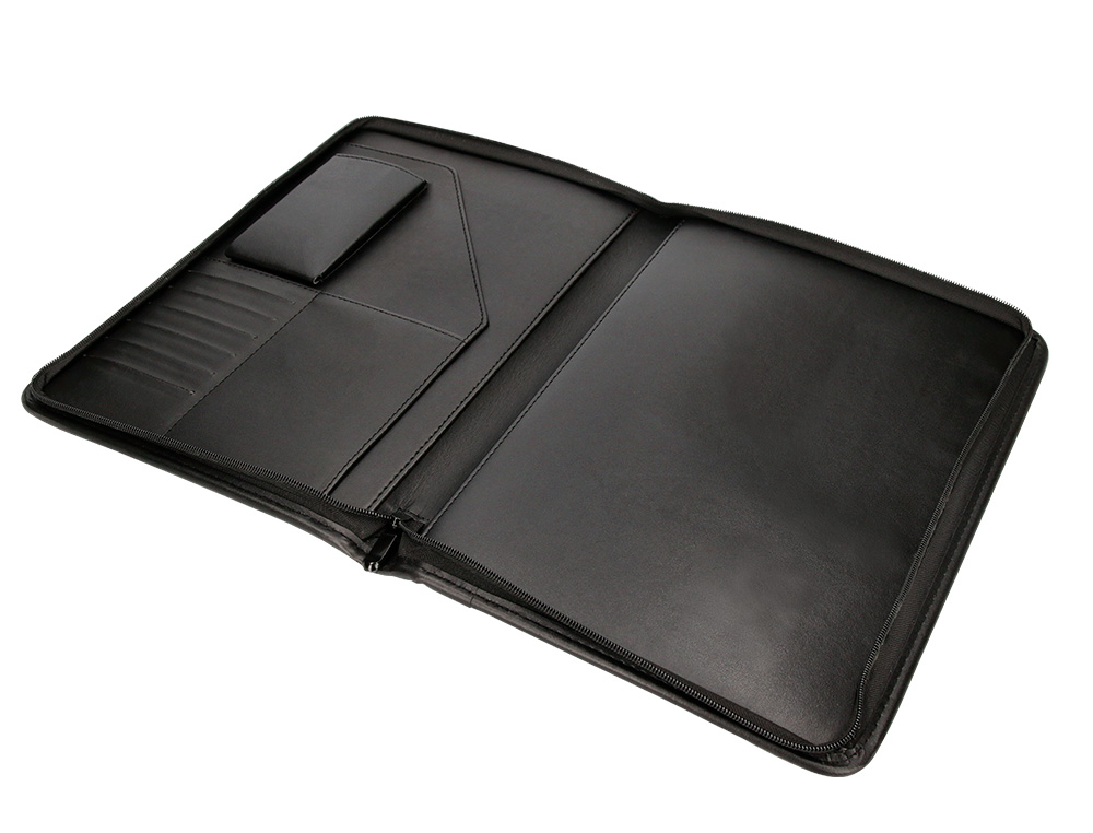 Pasta portfolio fecho com bolsa para telemovel e porta cartoes cor preto 260x355 mm ( Imagem 5 de 9 ) - Preview