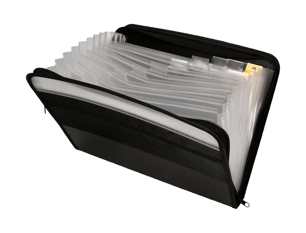 Pasta liderpapel classificadora com fole polipropileno a4 13 departamentos fecho de correr bolso exterior preto ( Imagem 5 de 7 ) - Preview