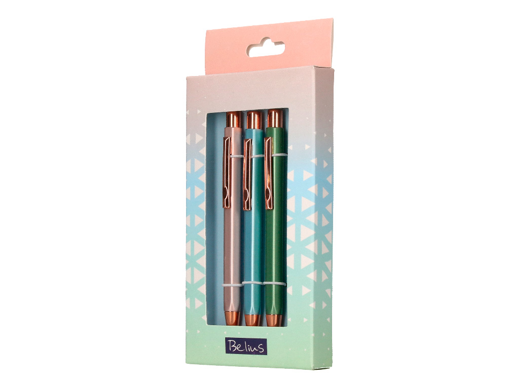Esferografica belius brela corpo hexagonal com clip 3 esferograficas cores pastel sortidas em caixa de oferta ( Imagem 3 de 8 ) - Preview