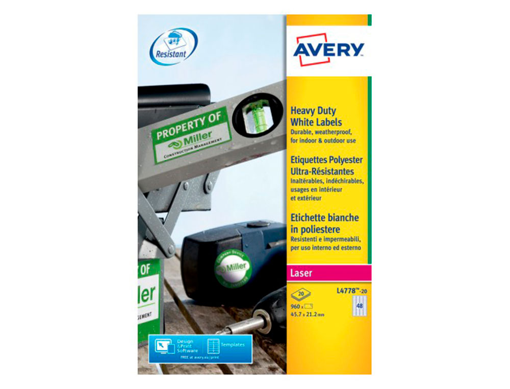 Etiqueta adesiva avery poliester branco para impressora laser 45,7x21,2 mm caixa de 960 unidades ( Imagem 2 de 5 ) - Preview