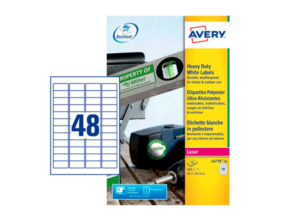 Etiqueta adesiva avery poliester branco para impressora laser 45,7x21,2 mm caixa de 960 unidades ( Imagem 5 de 5 ) - Preview