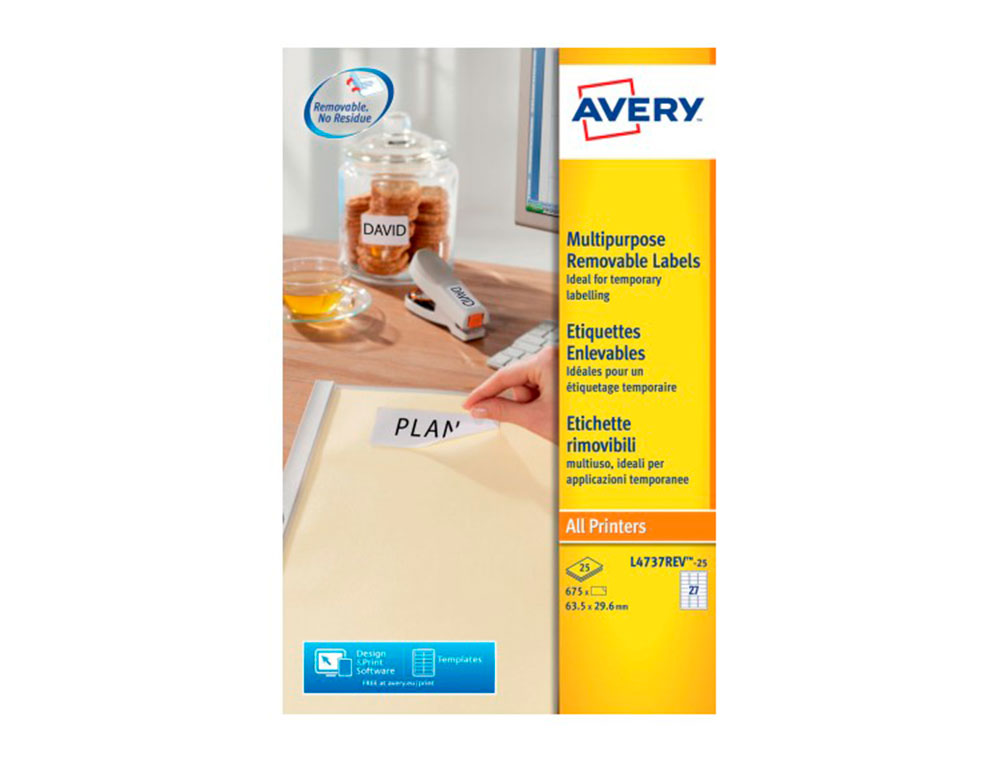 Etiqueta adesiva avery branca removivel impressora laser injecao de tinta e fotocopiadora 63,5x29,6 mm caixa de 675 uds ( Imagem 2 de 5 ) - Preview