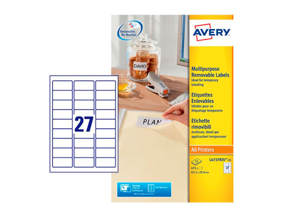 Etiqueta adesiva avery branca removivel impressora laser injecao de tinta e fotocopiadora 63,5x29,6 mm caixa de 675 uds ( Imagem 5 de 5 ) - Preview