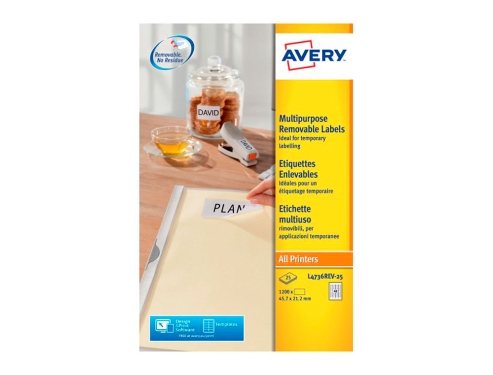 Etiqueta adesiva avery branca removivel impressora laser injecao de tinta e fotocopiadora 45,7x21,2 mm caixa de 1200 uds ( Imagem 3 de 10 ) - Preview