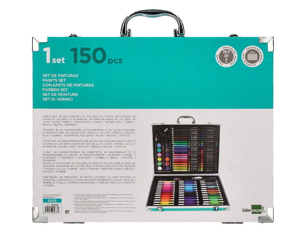 Set de pintura liderpapel aluminio 150 pecas mala 37,8x29,7x4,6 cm ( Imagem 2 de 11 ) - Preview