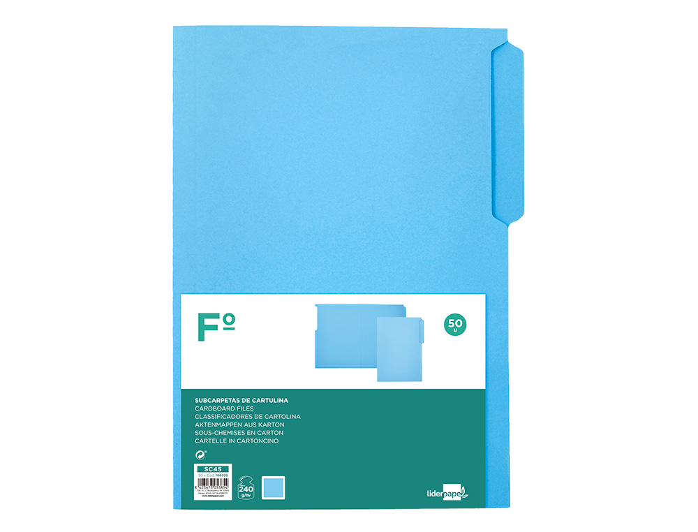 Classificador liderpapel em cartolina folio pestana esquerda 240g/m2 azul (50 unidades) ( Imagem 2 de 9 ) - Preview