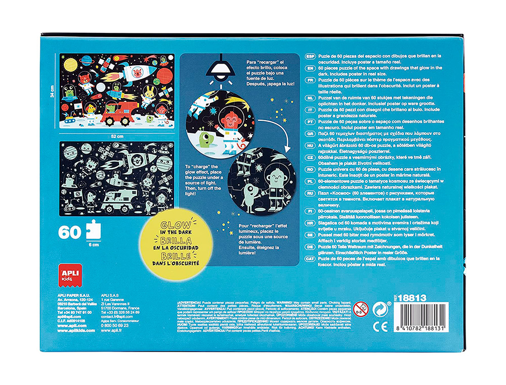 Puzzle apli fluorescente Espaço 60 peças tamanho 6x6 cm ( Imagem 2 de 6 ) - Preview
