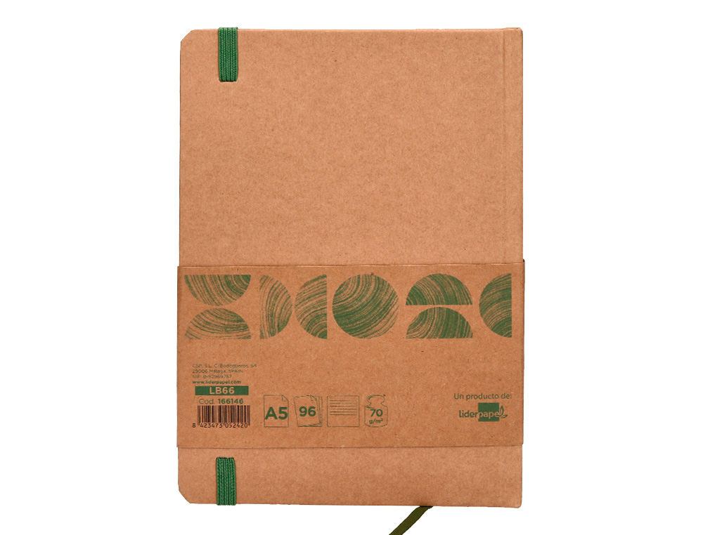 Caderno agrafado liderpapel ecouse 100% reciclado a5 96 folhas 70g/m2 pautado com elastico e marcador paginas ( Imagem 3 de 8 ) - Preview