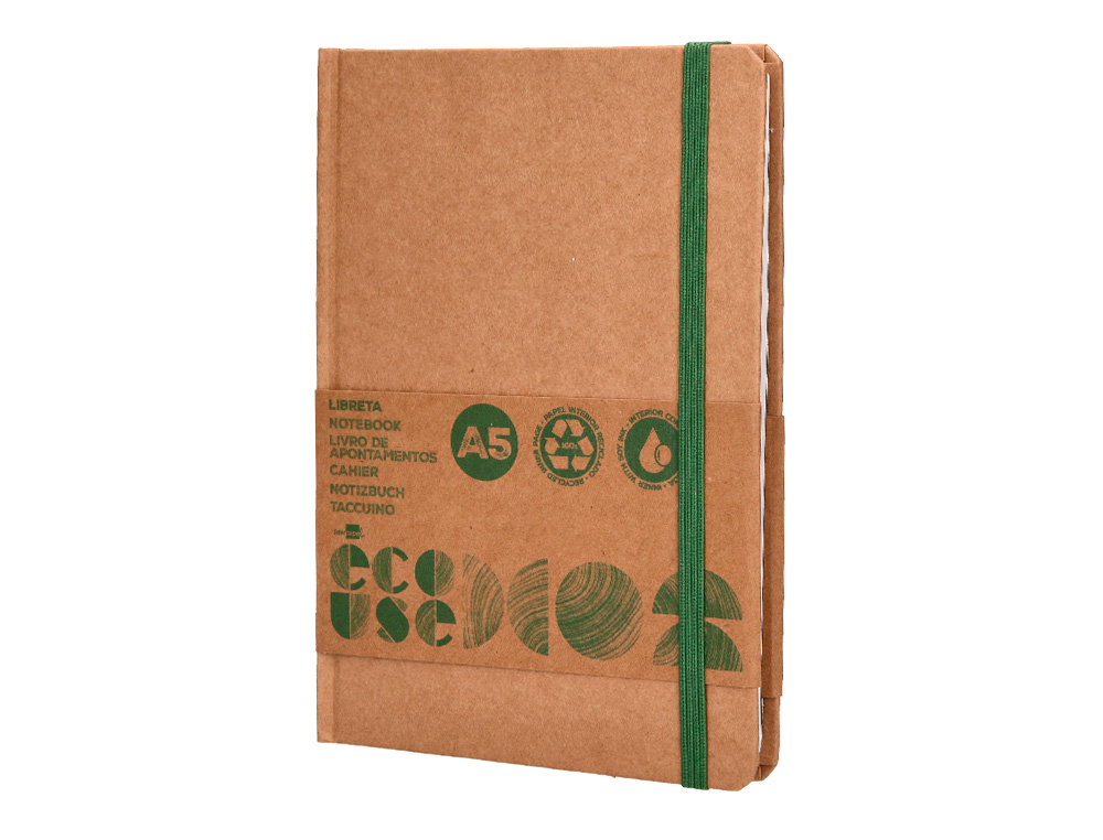 Caderno agrafado liderpapel ecouse 100% reciclado a5 96 folhas 70g/m2 pautado com elastico e marcador paginas ( Imagem 4 de 8 ) - Preview