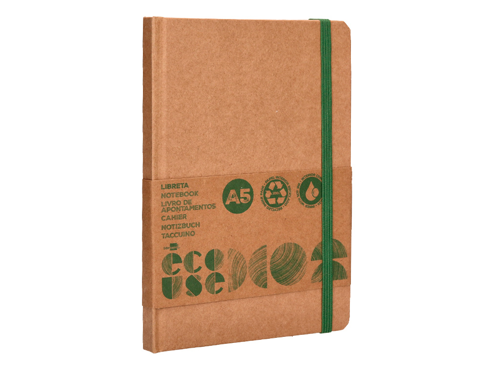 Caderno agrafado liderpapel ecouse 100% reciclado a5 96 folhas 70g/m2 pautado com elastico e marcador paginas ( Imagem 5 de 8 ) - Preview