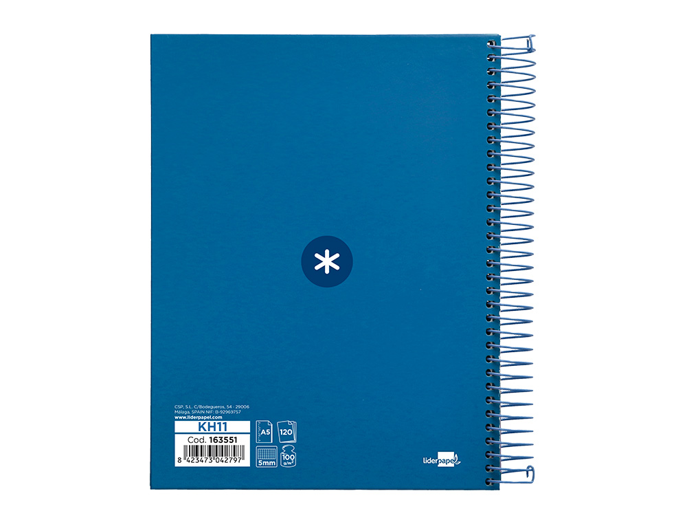 Caderno espiral liderpapel din a5 antartik capa forrada 120 f 100 gr quadricula 5 mm 5 bandas cor azul escuro ( Imagem 3 de 10 ) - Preview