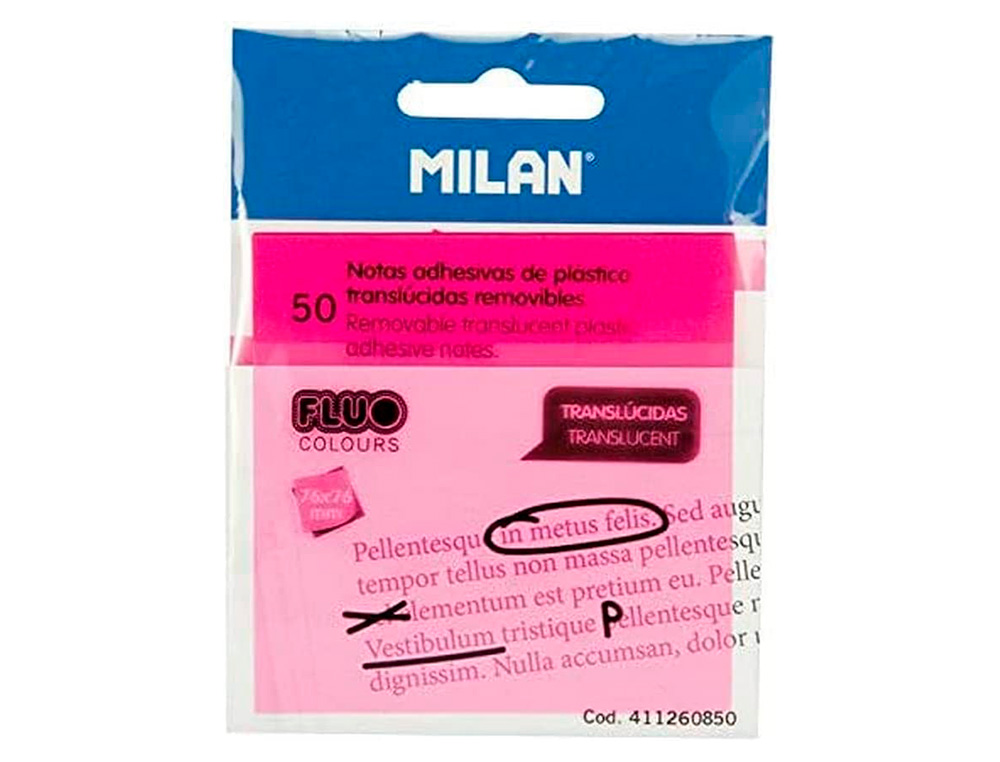 Bloco de notas adesivas milan 76x76 mm removivel plastico translucido rosa fluor 50 folhas ( Imagem 3 de 9 ) - Preview