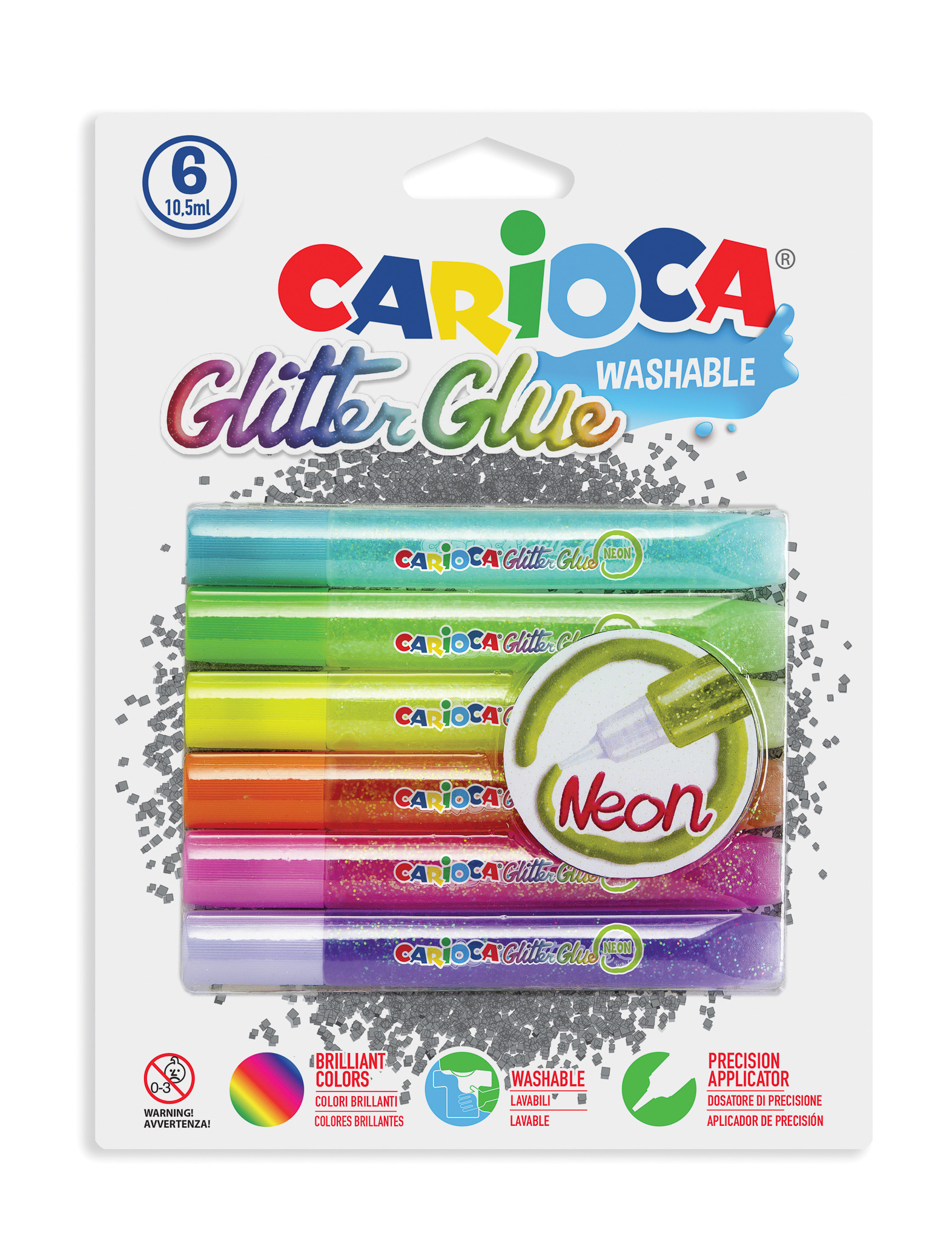 Cola Carioca 42111 Glitter 10,5 Ml Fluorescente Blister C/6 ( Imagem 2 de 2 ) - Preview