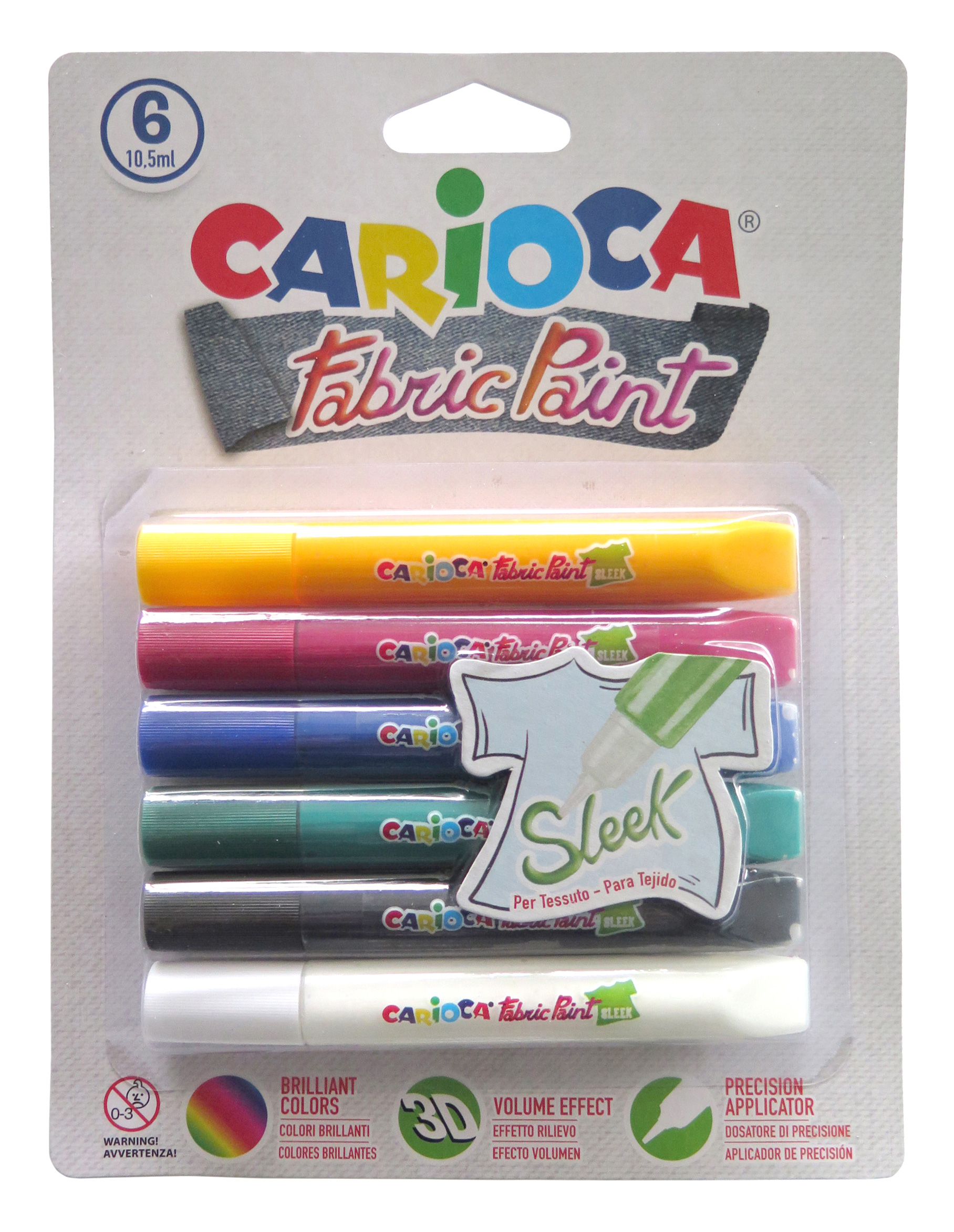 Tinta Carioca Fabric Paint Sleek Relevo P/Tecido 6 Cores 42133 6X10,5Ml ( Imagem 2 de 2 ) - Preview