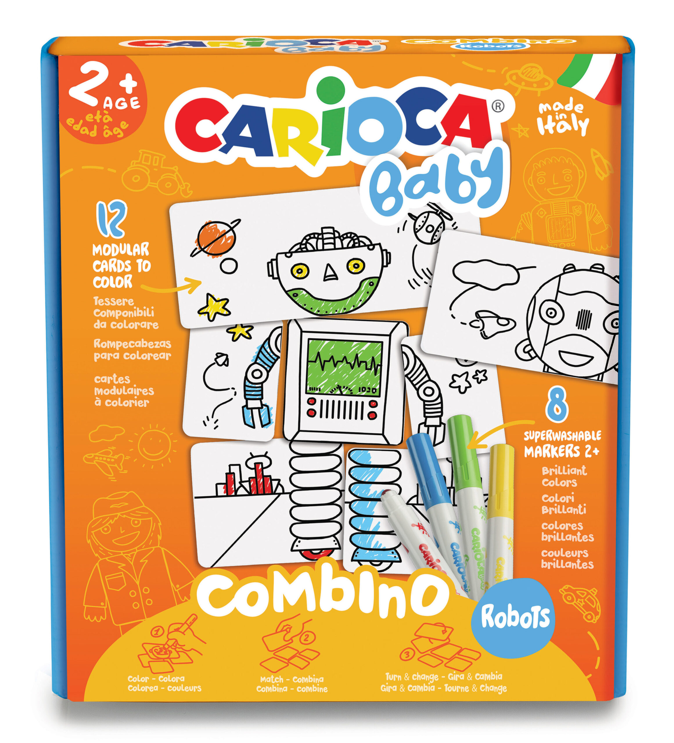 Marcador Escolar Carioca Baby Combino Robots 42896 Cx C/8 + 12 Cartoes ( Imagem 2 de 3 ) - Preview