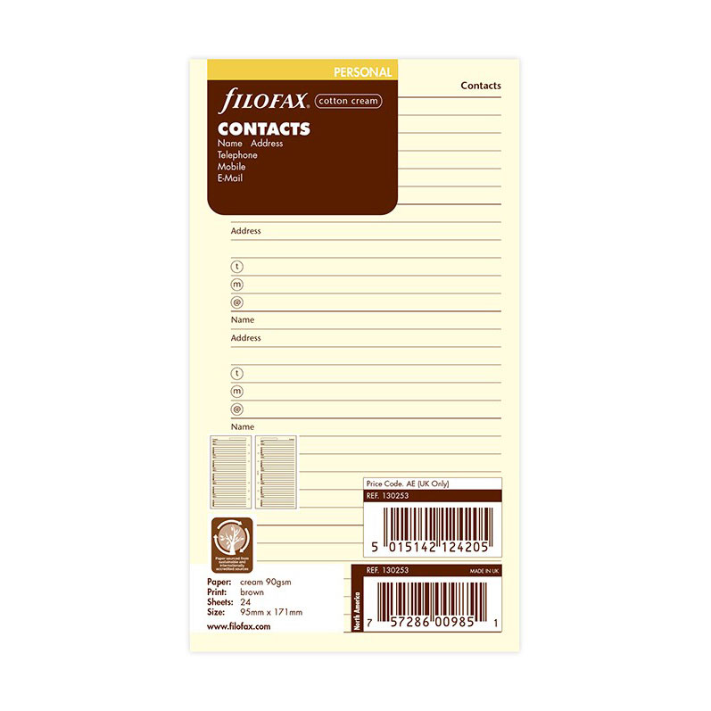 Recarga Personal Filofax Contatos 24Fl 90G Bege 130253 ( Imagem 2 de 4 ) - Preview