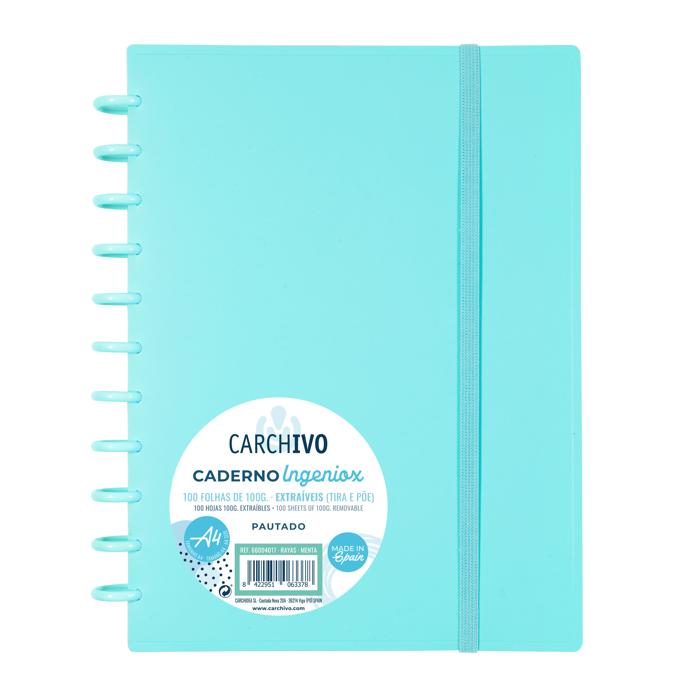 Caderno Ingeniox A4 Pautado 100FL Menta com Elástico 66004017 ( Imagem 2 de 2 ) - Preview