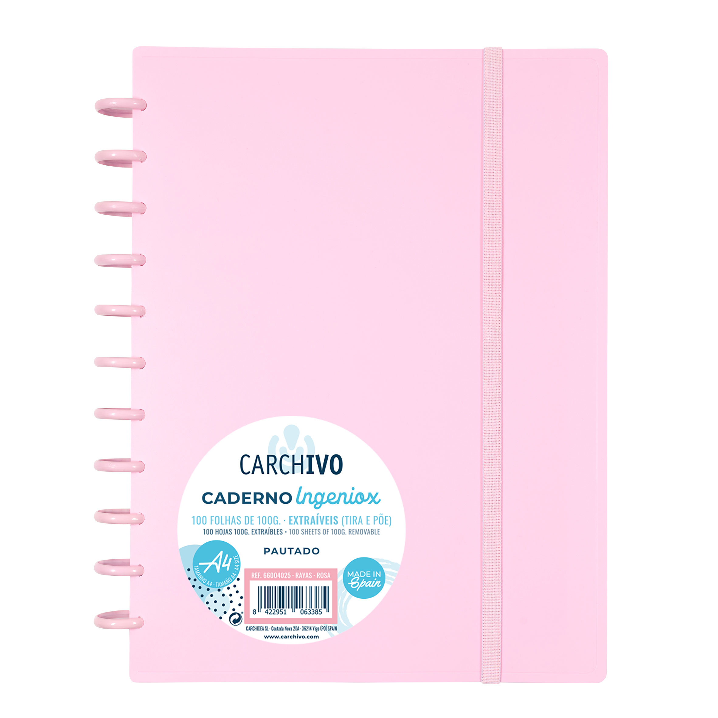 Caderno Ingeniox A4 Pautado 100FL Rosa com Elástico 66004025 ( Imagem 2 de 2 ) - Preview