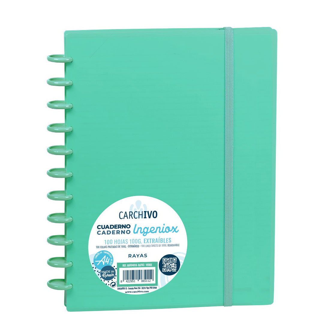 Caderno Ingeniox A4 Pautado 100FL Verde Intense com Elástico 66004016 ( Imagem 2 de 2 ) - Preview