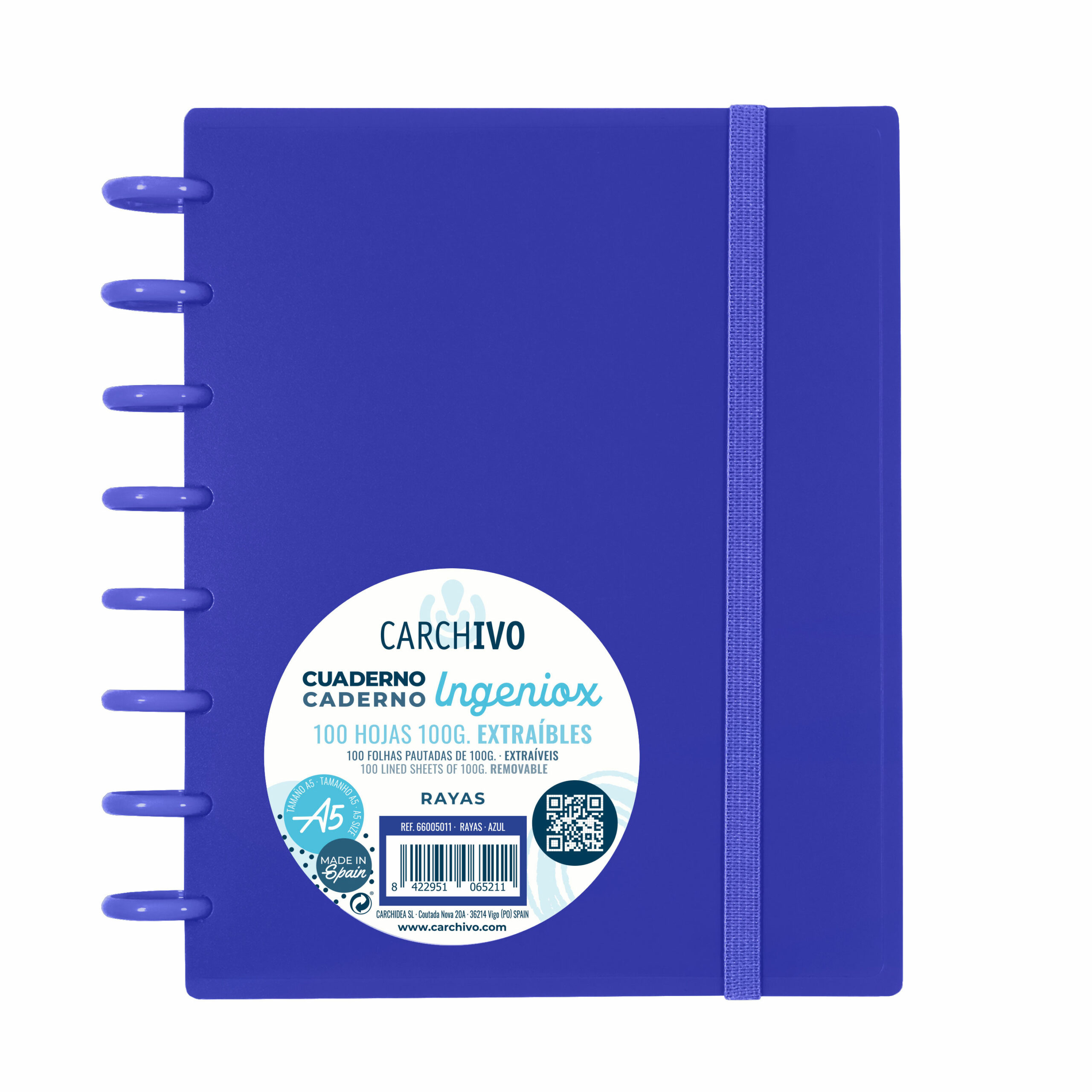 Caderno Ingeniox A5 Pautado 100FL Azul Intense com Elástico 66005011 ( Imagem 2 de 2 ) - Preview