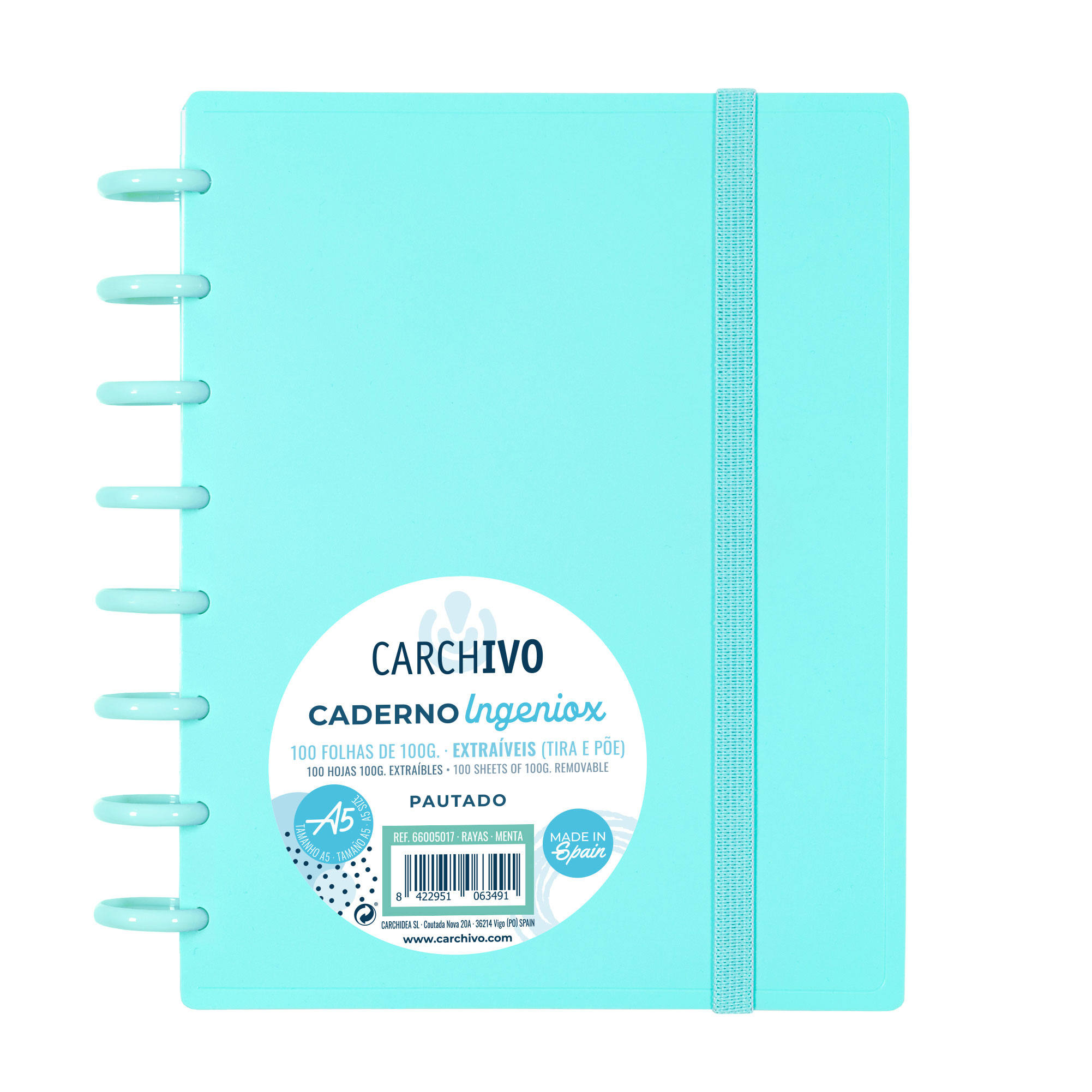 Caderno Ingeniox A5 Pautado 100FL Menta com Elástico 66005017 ( Imagem 2 de 2 ) - Preview