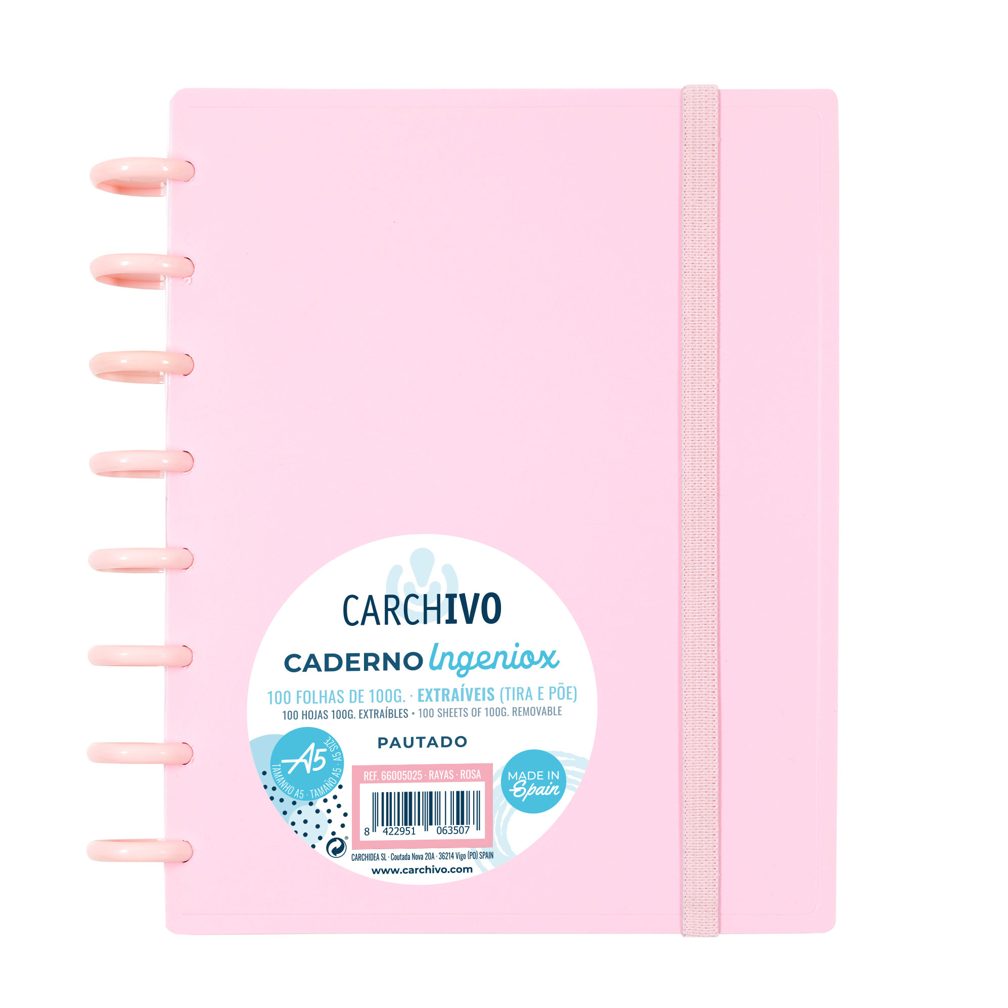 Caderno Ingeniox A5 Pautado 100FL Rosa com Elástico 66005025 ( Imagem 2 de 2 ) - Preview