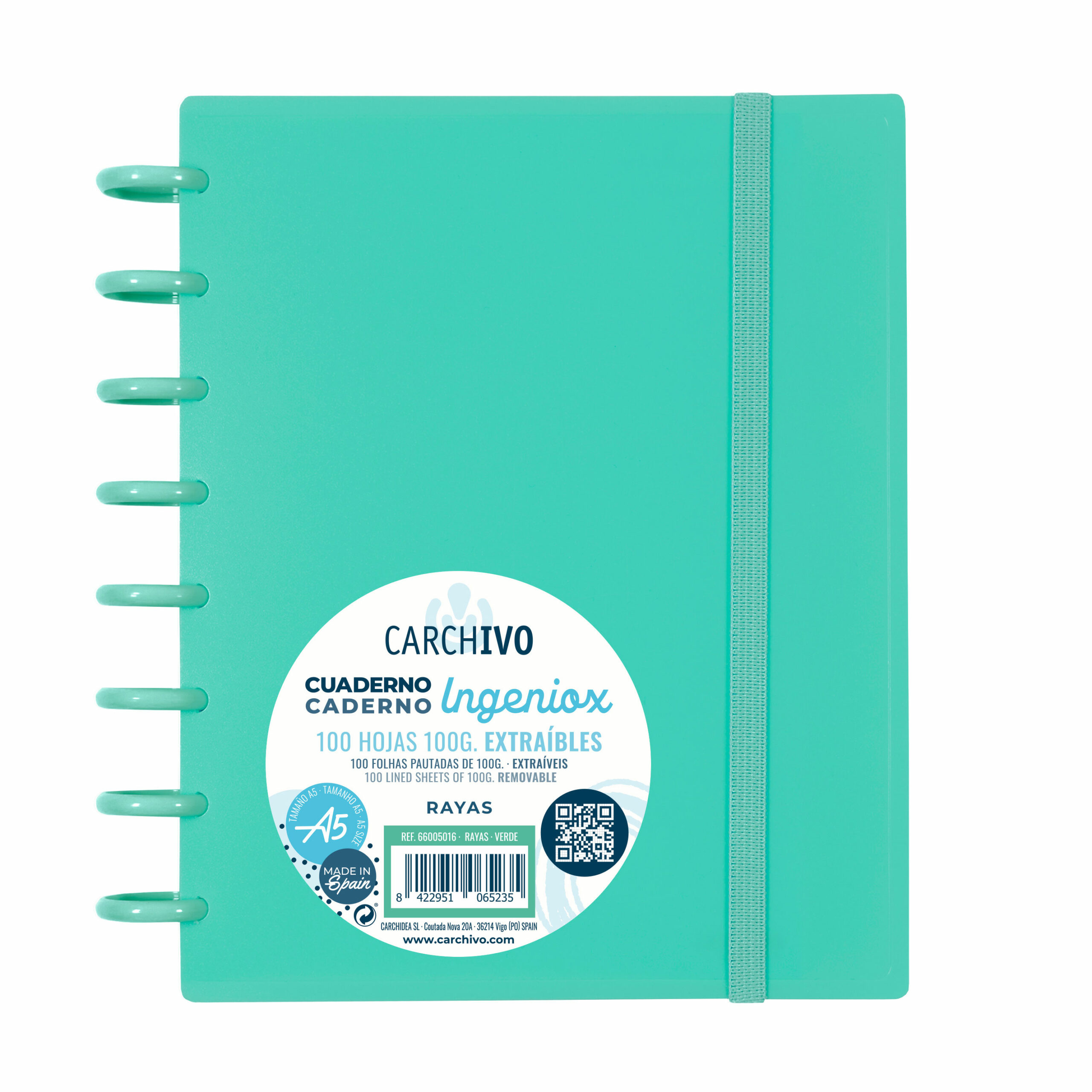 Caderno Ingeniox A5 Pautado 100FL Verde Intense com Elástico 66005016 ( Imagem 2 de 2 ) - Preview