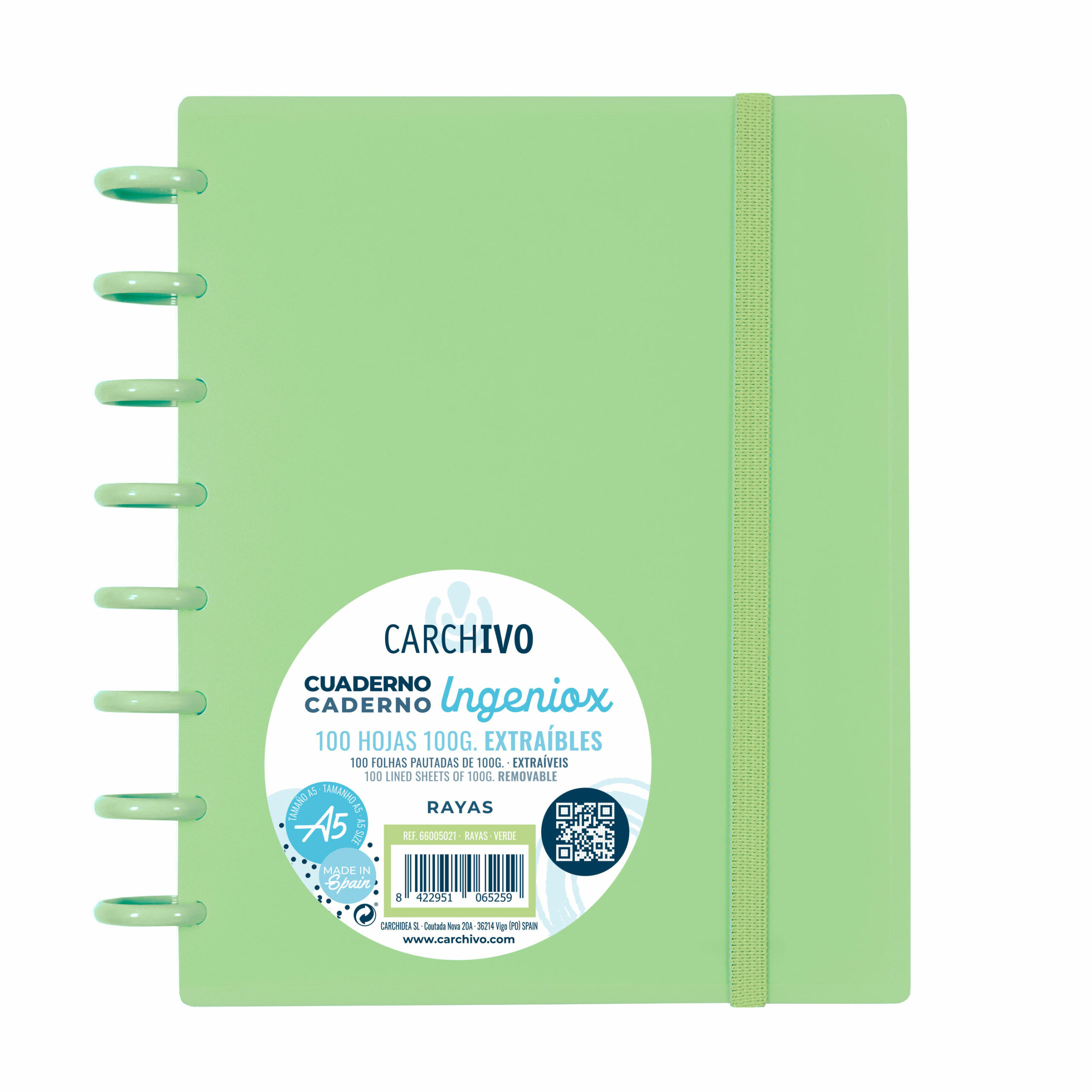 Caderno Ingeniox A5 Pautado 100FL Verde Pastel com Elástico 66005021 ( Imagem 2 de 2 ) - Preview