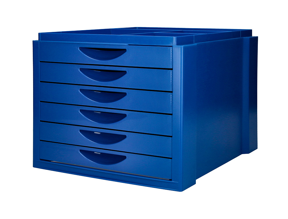 Ficheiro gavetas de secretaria q-connect bandeja organizadora superior 6 gavetas cor azul opaco 350x255x280 mm ( Imagem 3 de 11 ) - Preview