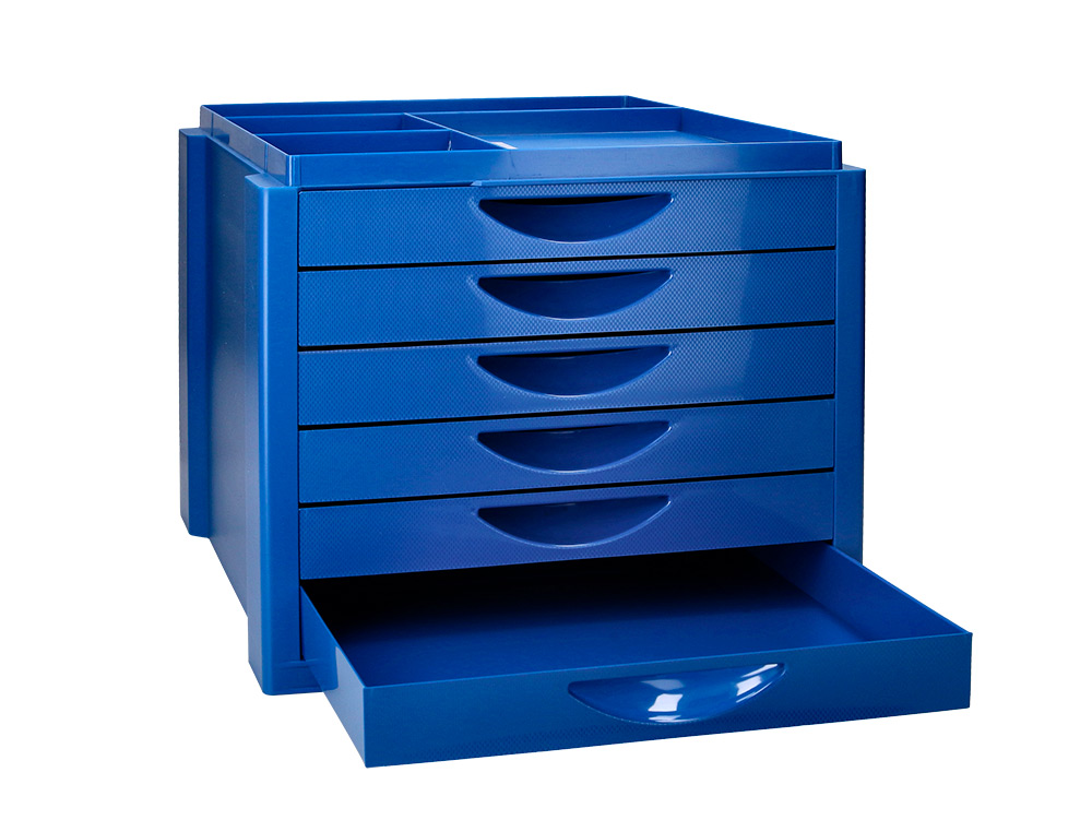 Ficheiro gavetas de secretaria q-connect bandeja organizadora superior 6 gavetas cor azul opaco 350x255x280 mm ( Imagem 4 de 11 ) - Preview