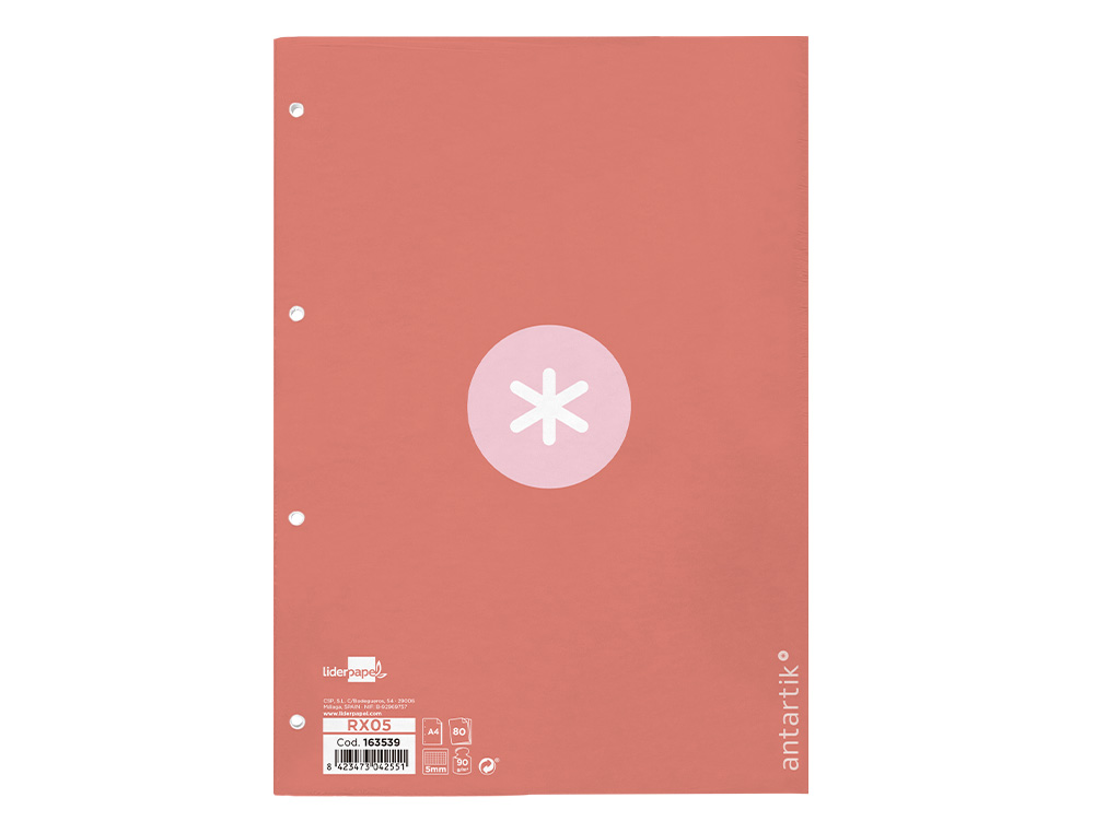 Recarga liderpapel a4 antartik 100 folhas 90g/m2 quadricula 5mm 4 furos 1 banda moldura cor rosa ( Imagem 2 de 12 ) - Preview