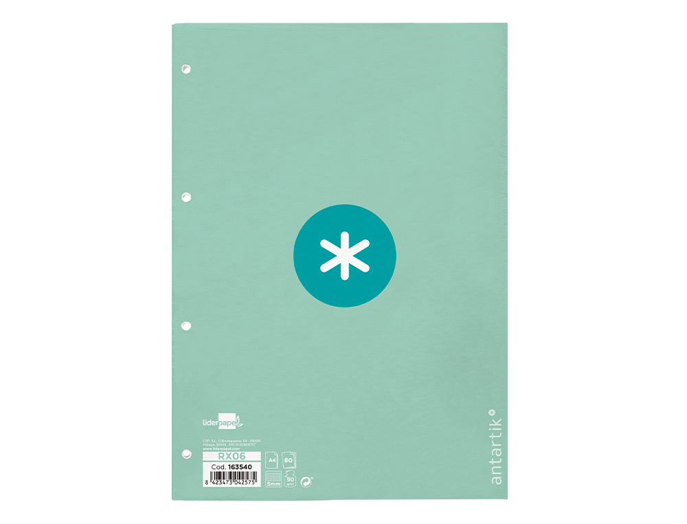 Recarga liderpapel a4 antartik 100 folhas 90g/m2 quadricula 5mm 4 furos 1 banda moldura cor menta ( Imagem 2 de 12 ) - Preview