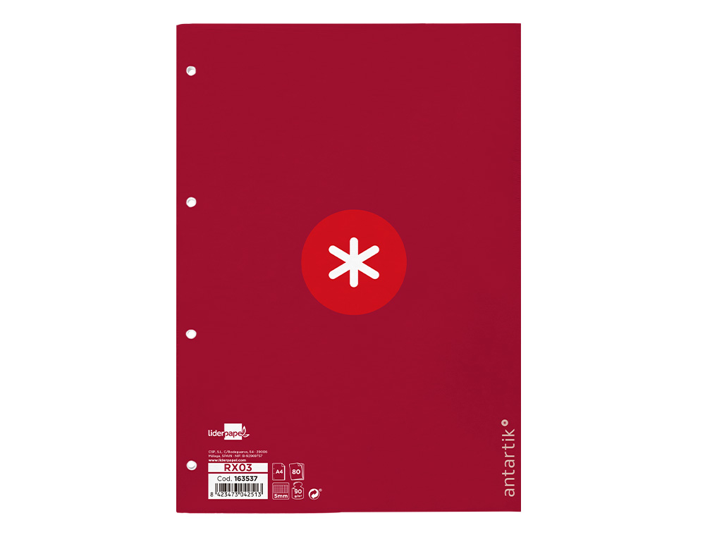 Recarga liderpapel a4 antartik 100 folhas 90g/m2 quadricula 5mm 4 furos 1 banda moldura cor framboesa ( Imagem 2 de 12 ) - Preview