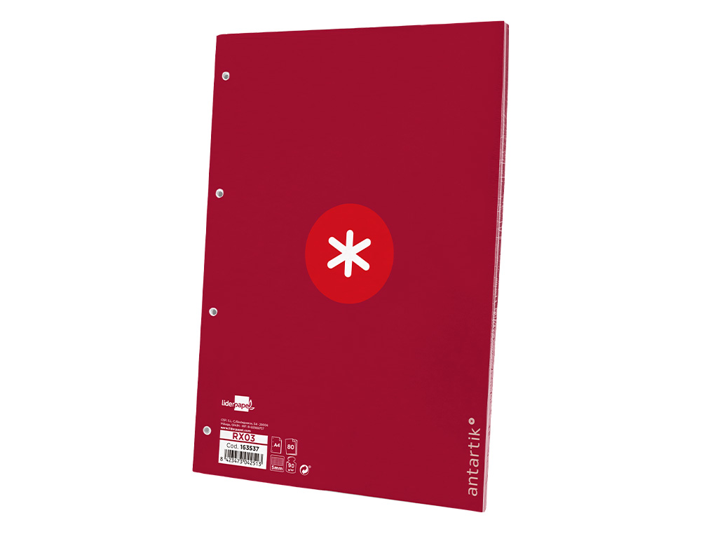 Recarga liderpapel a4 antartik 100 folhas 90g/m2 quadricula 5mm 4 furos 1 banda moldura cor framboesa ( Imagem 5 de 12 ) - Preview