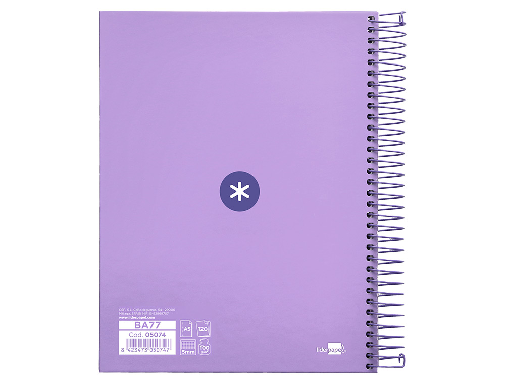 Caderno espiral liderpapel din a5 antartik capa forrada 120 f 100 gr quadricula 5mm 5 banda 6 furos cor lavanda ( Imagem 3 de 11 ) - Preview
